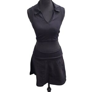 Fabletics Black Ribbed Collared Sleeveless Crop Top & Skirt Set‎ Women's size S